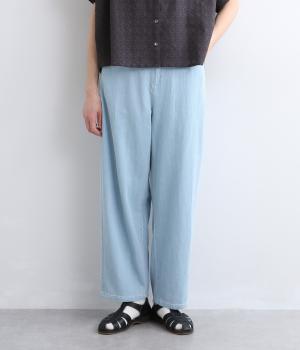 さらりと心地よいリネン混デニムバレルパンツ(ブルー-F)