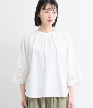 縁がかわいい刺繍コットン2wayブラウス(ホワイト-F)