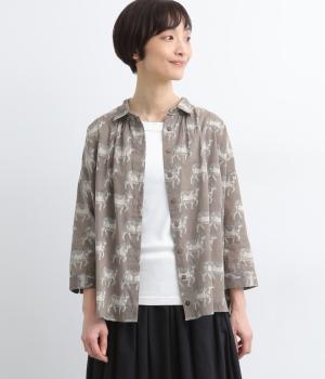 願いを届けるナンディ・ダブプリントギャザーブラウス(ベージュ-F)