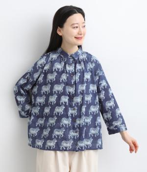 願いを届けるナンディ・ダブプリントギャザーブラウス(インディゴ-F)