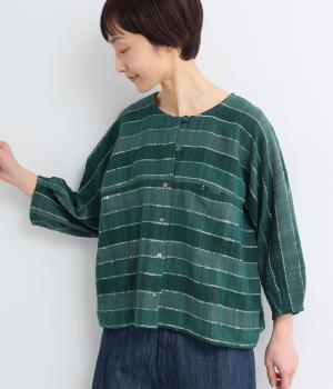 捨てない布が織りなす未来。裂き降りゼロウェイストブラウス(グリーン-F)