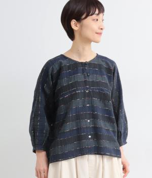 捨てない布が織りなす未来。裂き降りゼロウェイストブラウス(ブラック-F)