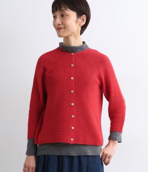 しゃりっ和紙ホールガーメントニットカーディガン(レッド-F)