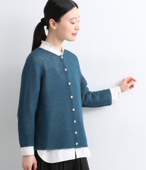しゃりっ和紙ホールガーメントニットカーディガン(ブルー-F)
