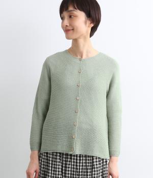 しゃりっ和紙ホールガーメントニットカーディガン(グリーン-F)