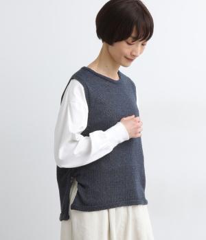 和紙ブークレホールガーメントデザインベスト(ネイビー-F)