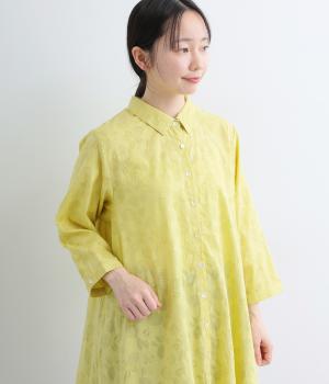 朝顔カットジャカードロングシャツ(マスタード-F)