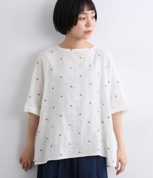 ぷっくりドット刺繍コットンダブルガーゼブラウス(ホワイト-F)