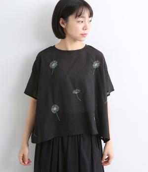 たんぽぽコットン毛刺繍ルーズブラウス(ブラック-F)