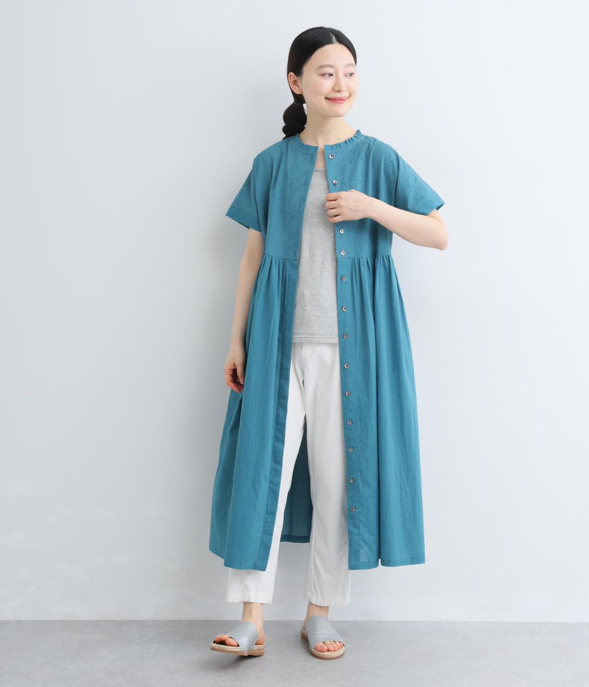 様々なボタニカル刺繍コットン2wayワンピース(ブルー-F)