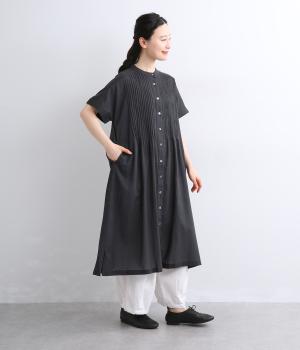 ピンタックたくさんコットン前開ワンピース(ブラック-F)
