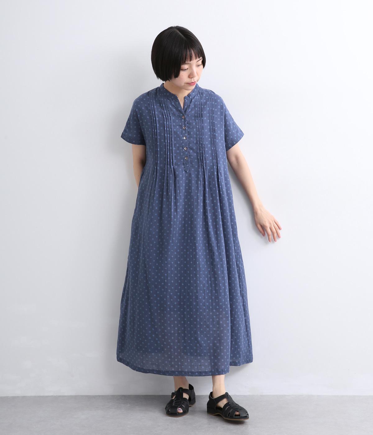 涼やかドットプリントコットンガーゼワンピース(ネイビー-F)