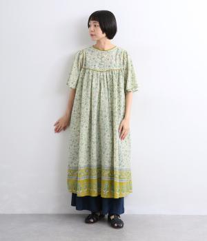 南仏の風をまとう更紗プリントコットンワンピース(イエロー-F)