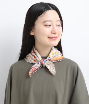 エスニックプリント柄プリントスカーフ(イエロー-F)