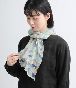 猫柄プリント柄ショール(グレー-F)