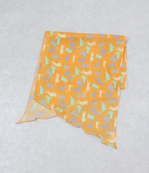 猫柄プリント柄ショール(オレンジ-F)