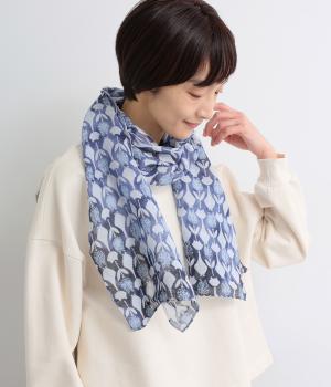 ネコ柄プリントショール(ブルー-F)