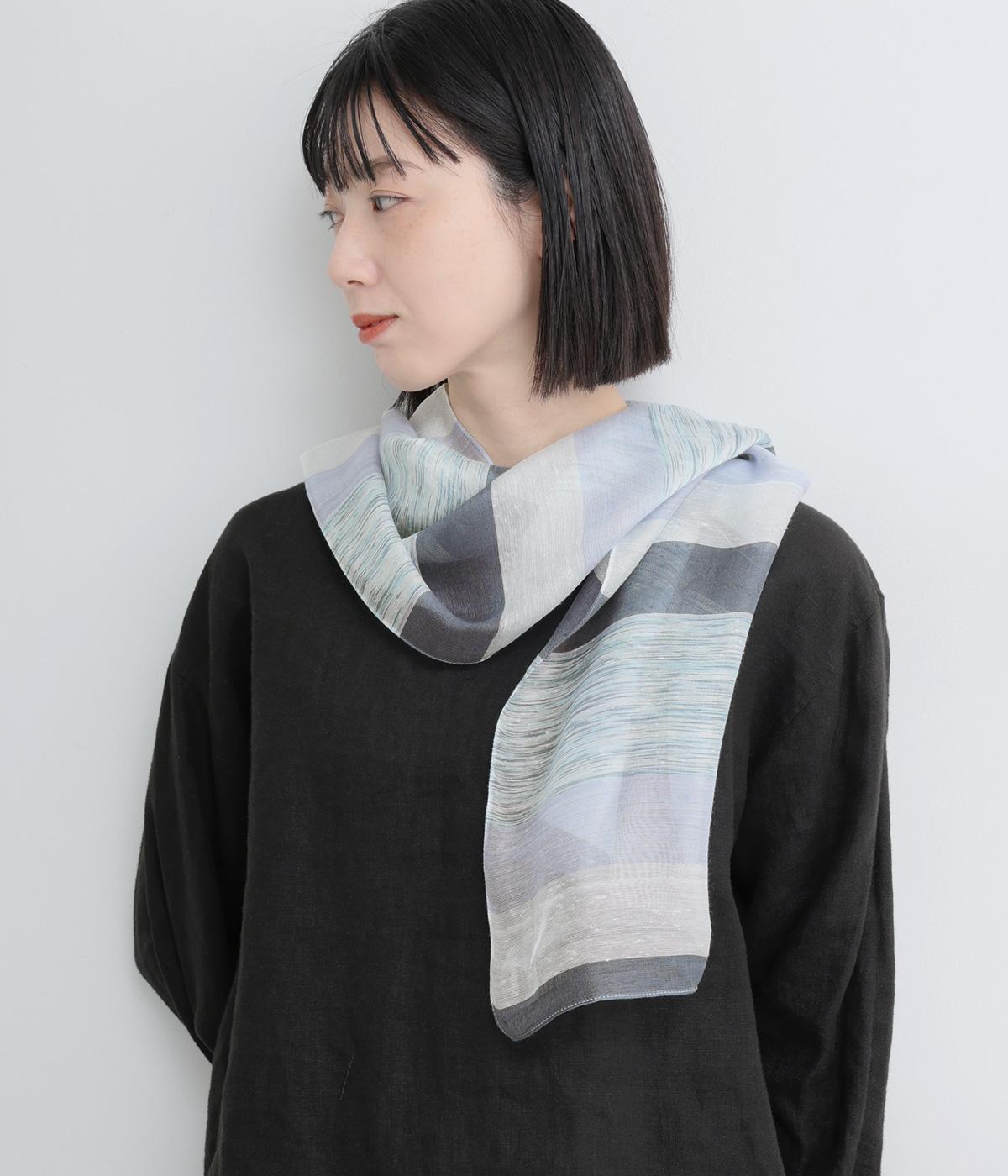 ボーダー織りショール(ブルー-F)