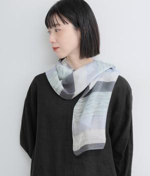 ボーダー織りショール(ブルー-F)