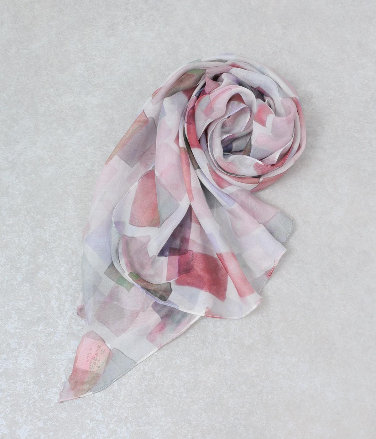 幾何学柄プリントショール(レッド-F)