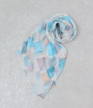 幾何学柄プリントショール(ターコイズ-F)