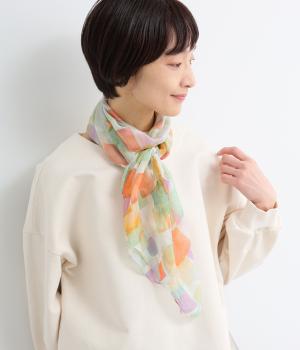 幾何学柄プリントショール(オレンジ-F)