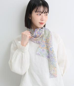 パッチワーク風プリントショール(ブルー-F)