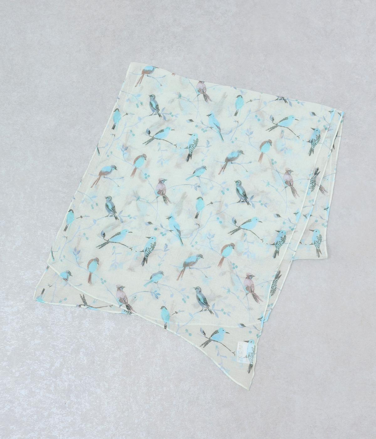 小鳥柄プリントショール(ブルー-F)