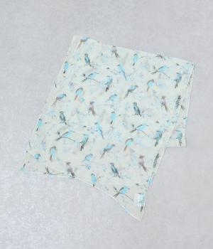 小鳥柄プリントショール(ブルー-F)