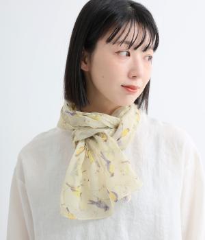 小鳥柄プリントショール(イエロー-F)