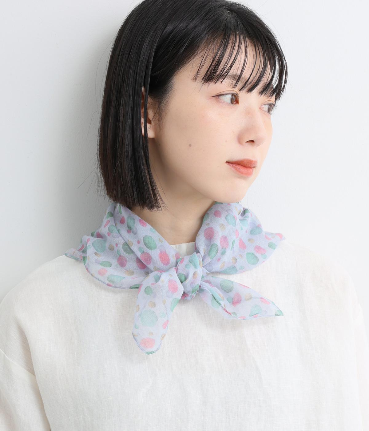 ドット柄コットンガーゼスカーフ(ブルー-F)