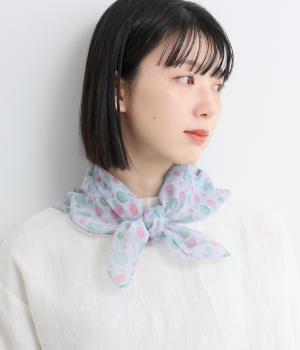 ドット柄コットンガーゼスカーフ(ブルー-F)