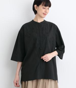 くねくねロープのようなドリー刺繍ロングシャツ（ブラック・F）