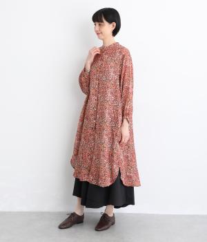 木漏れ日の小花柄プリントシャツワンピース(レッド-F)