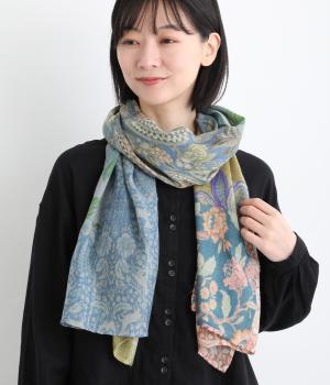レトロなパッチワーク柄ショール（ブルー・F）