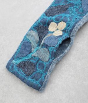 アップリケ刺繍ミニショール（ブルー・F）