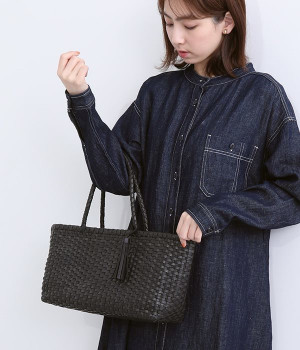 レザーメッシュトートバッグ(ブラック-ONESIZE)