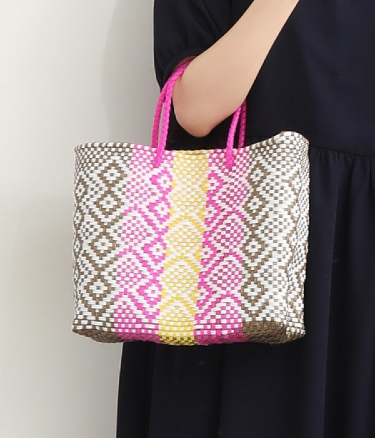 メルカドバッグ　SS(ダイヤ柄ストライプホワイト×ゴールド×ピンク×イエロー-ONESIZE)