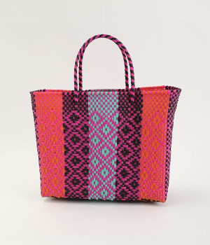 メルカドバッグ　SS(ダイヤ柄ストライプピンク×オレンジ×ブラック×ライトグリーン-ONESIZE)