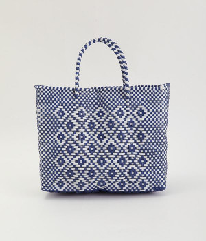 メルカドバッグ　SS(ダイヤ柄ホワイト×ブルー-ONESIZE)