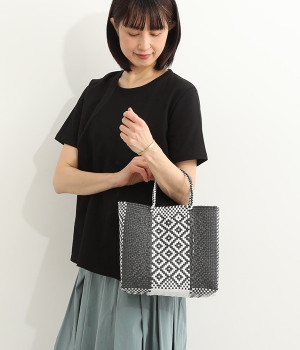 メルカドバッグ　SS(ダイヤ柄ストライプホワイト×ブラック-ONESIZE)