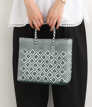 メルカドバッグ　SS(ダイヤ柄ホワイト×グリーン-ONESIZE)