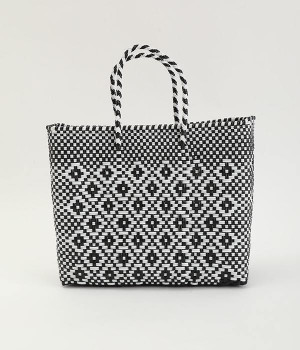 メルカドバッグ　SS(ダイヤ柄ホワイト×ブラック-ONESIZE)