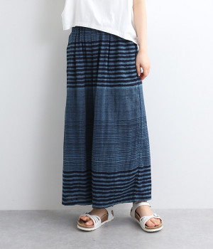 コットンダブルガーゼ インディゴ ボーダー パンツ(ネイビー-ONESIZE)