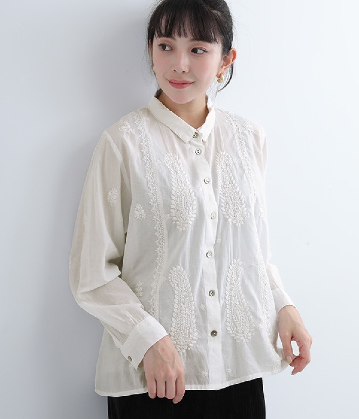 ペーズリーラクノウ刺繍ブラウス(ホワイト-ONESIZE)