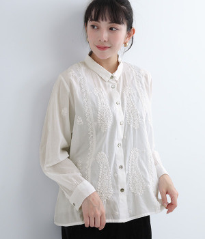 ペーズリーラクノウ刺繍ブラウス(ホワイト-ONESIZE)