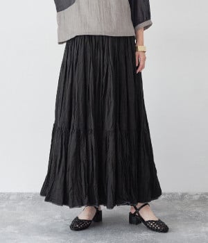 無地クリンクルスカート(ブラック-ONESIZE)