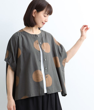 コットン手描きドットブラウス(グレー-ONESIZE)
