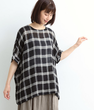 コットン薄手チェックプルオーバー(ブラック-ONESIZE)