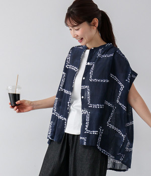 タイダイスタンドネックショートブラウス(AB-ONESIZE)